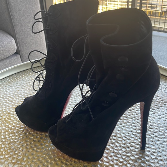 Christian Louboutin Open toe Suede Short Boots 38 Black Authentic - Picture 8 of 14